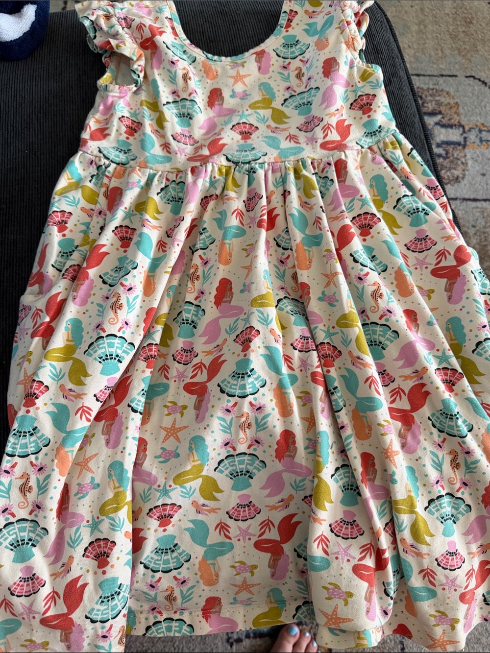 Hanna Andersson Cream Skirted Dress with Multicolor Mermaid Print